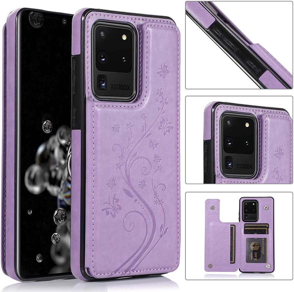 Funda de teléfono para Samsung Galaxy S20 Ultra Glaxay S20ultra 5G con protector de pantalla de vidrio templado, tarjetero y cartera con soporte