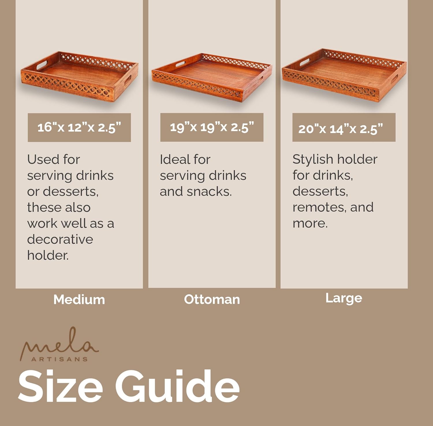 Bandejas decorativas de madera pulida mediana con asas, bandeja de granja “Trellis para mesa auxiliar” – Bandeja de madera para servir en la cama –