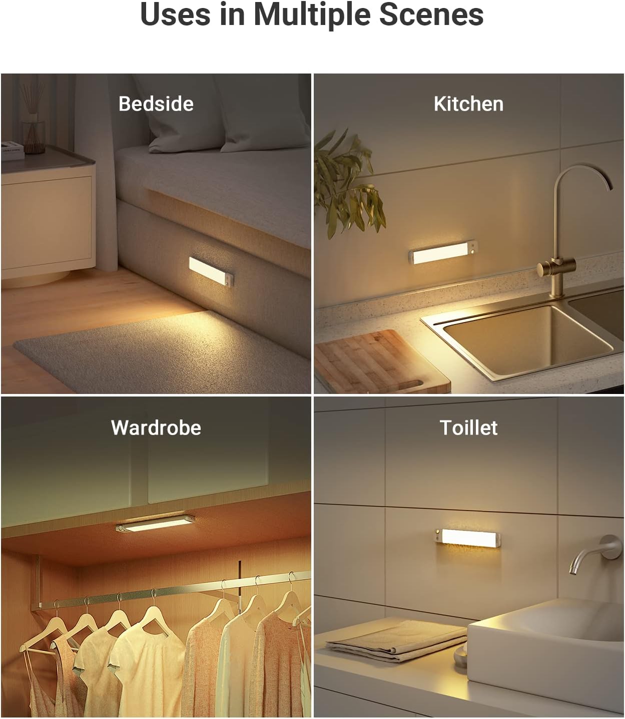 Lyridz 30 luces LED inalámbricas para debajo del gabinete con sensor de movimiento, ángulo de sensor de 0 a 90, luces recargables de 1500 mAh para