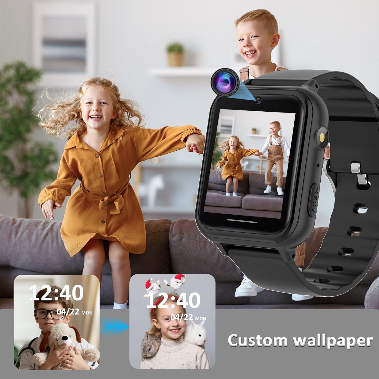 PTHTECHUS Reloj inteligente para niños  Reloj inteligente para niños y niñas con juego de música, reproductor de MP3, video HD, cámara selfie,