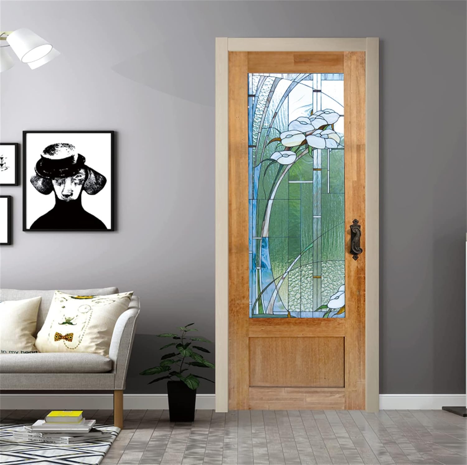 artfanke Adhesivo para puerta de vidrieras 3D, murales de madera retro, papel tapiz autoadhesivo para puerta, calcomanía impermeable para puerta del
