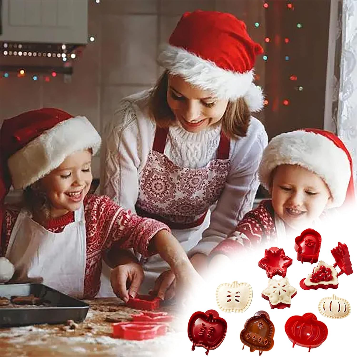 Juego de 3 moldes para tartas de mano, mini moldes de Navidad para hornear, prensatelas de bolsillo, se adaptan a todo tipo de festivales, fiestas