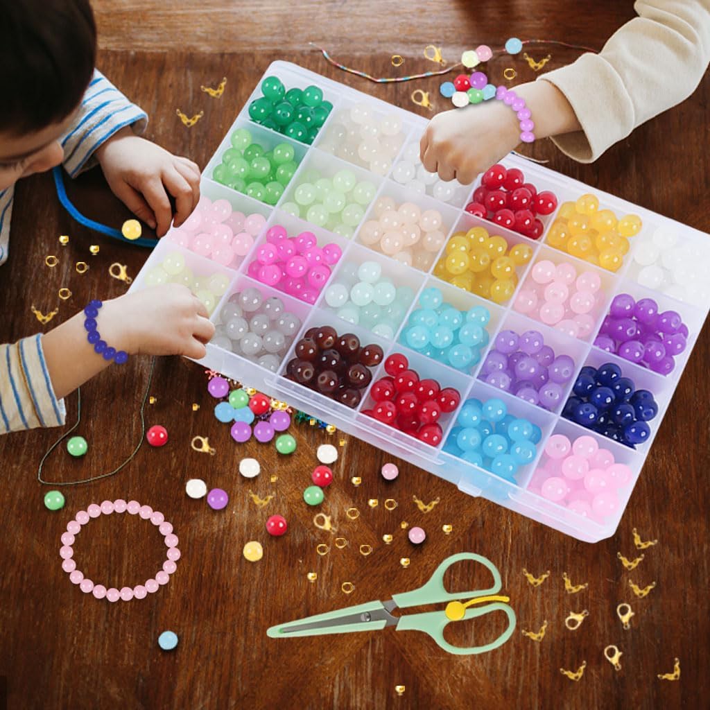 480 cuentas de cristal de 0.315 pulgadas (0.315 in), 24 colores, cuentas de cristal para pulseras, pulseras de la amistad, kit de fabricación de
