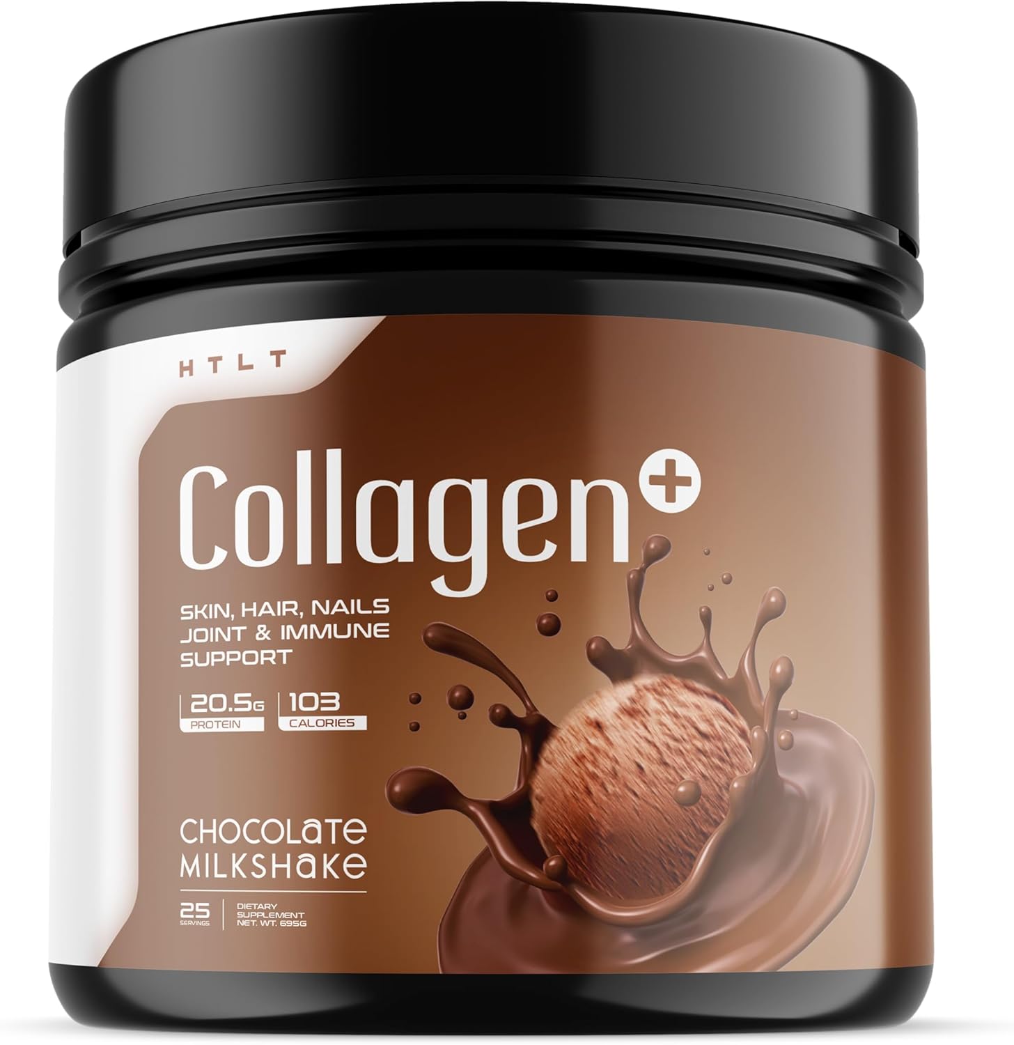 HTLT Collagen+ Chocolate Milkshake Powder para piel, cabello, uñas, articulaciones y apoyo inmunológico  Suplemento dietético  25 porciones