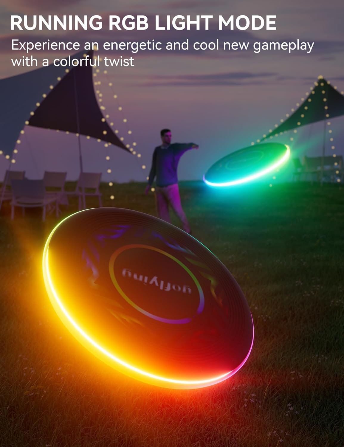 GOFLYING Disco volador LED, 9 colores ajustables, 4 brillo ajustable, recargable, modo 3 funcionamiento, modo de luz RGB funcionandomodo de color