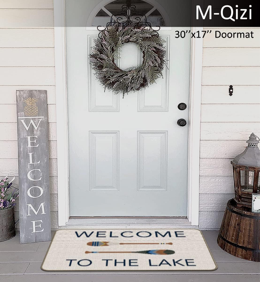 Lake Life – Juego de decoración para exteriores, 1 tapete antideslizante para interiores de 30 x 17 pulgadas, 1 funda de almohada de 18 x 18