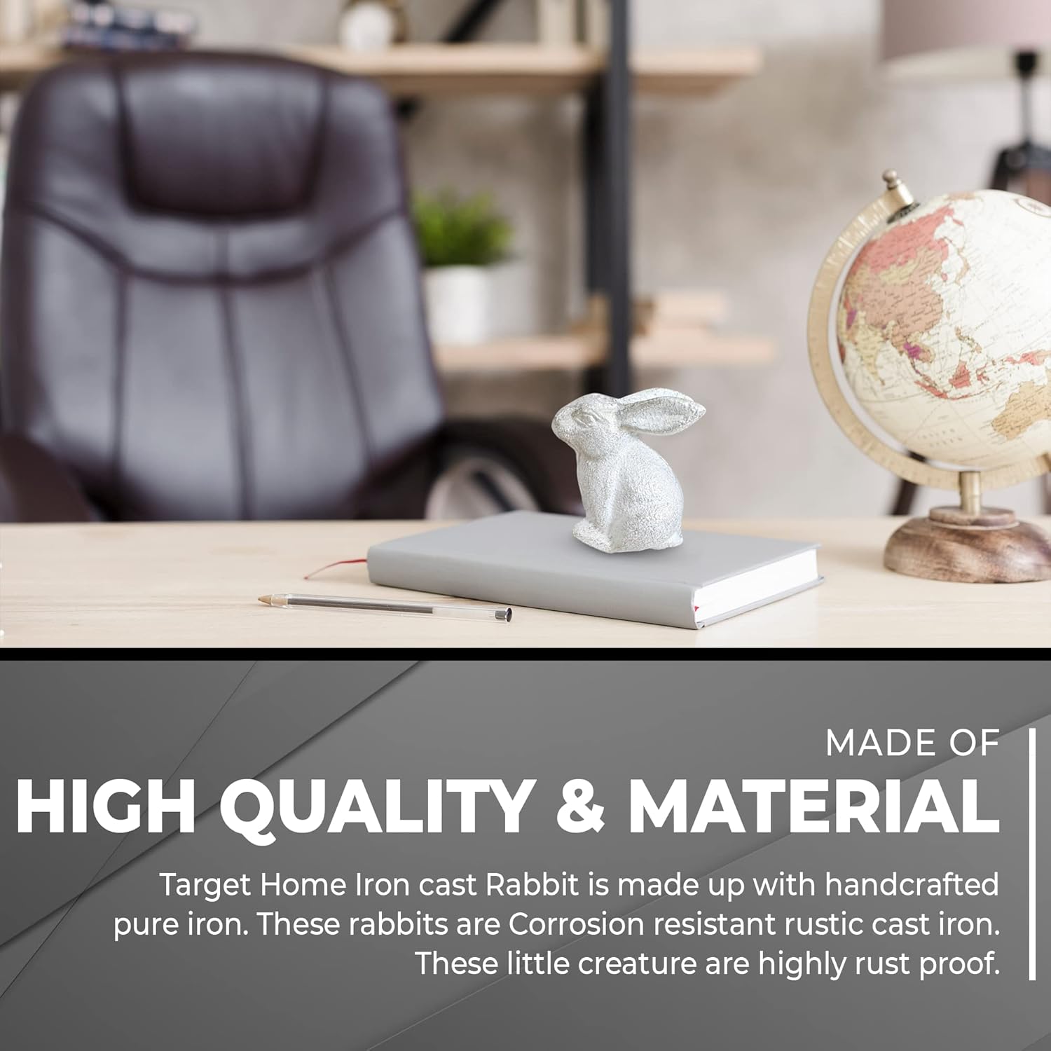 Conejito de hierro pequeño, estatuaestatua de conejito hecho a mano, decoración perfecta para la mesa del hogar, oficina, escritorio, figura de