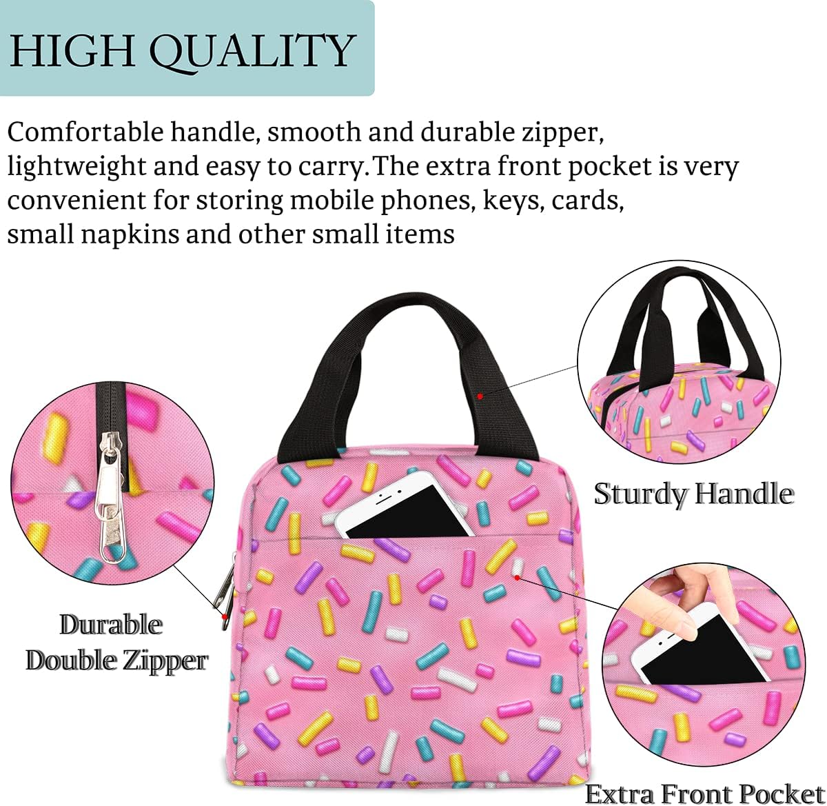 Bolsas de almuerzo para mujeres y hombres, lonchera con aislamiento de dulces, rosquillas, caramelos, reutilizable, bolsa de almuerzo para niñas,