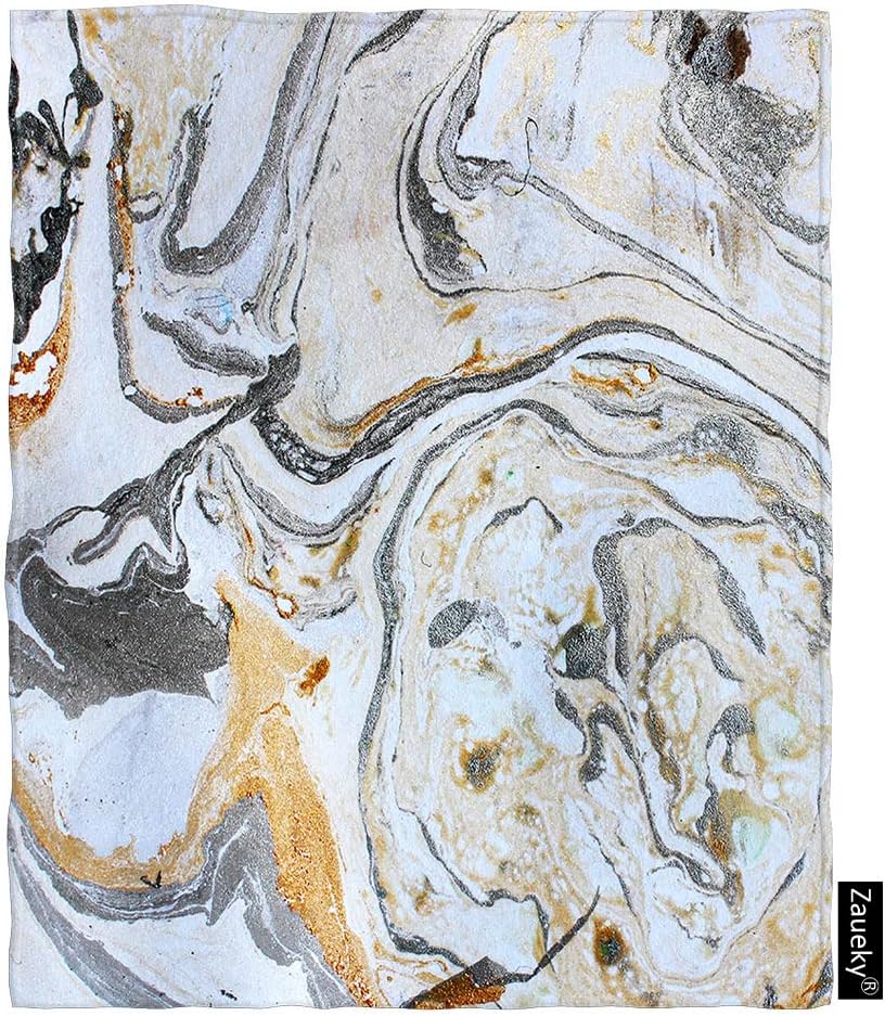Manta de franela abstracta con textura marmoleada acrílica, negra, blanca, dorada, gris, plateada, cálida y acogedora para todas las estaciones,