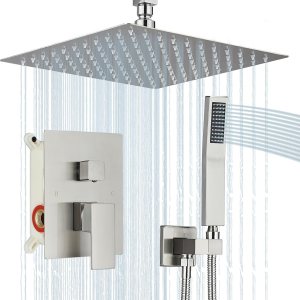 Juego de grifo de ducha, sistema de ducha de lluvia de níquel cepillado con cabezal de ducha de lluvia de alta presión de 8 pulgadas y rociador de Juego de grifo de ducha, sistema de ducha de lluvia de níquel cepillado con cabezal de ducha de lluvia de alta presión de 8 pulgadas y rociador de