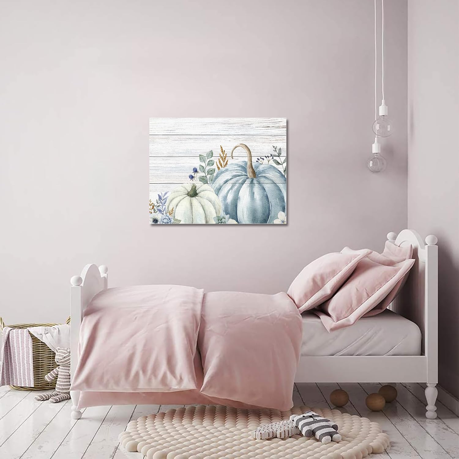 Arte de pared de calabaza azul y blanca para sala de estardormitorio, lienzo para decoración de baño, cocina, oficina, pintura al óleo enmarcada de
