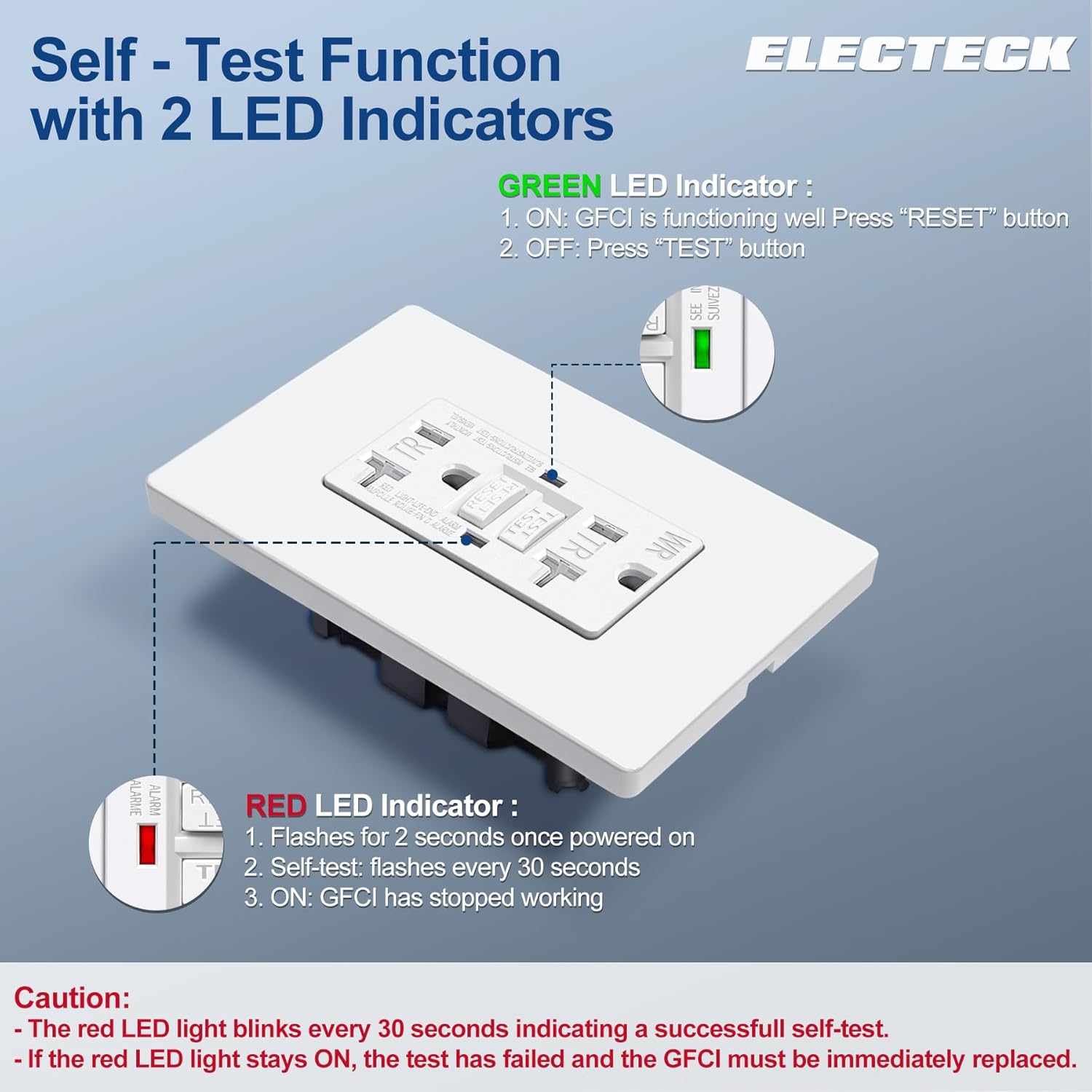 ELECTECK Paquete de 10 salidas GFCI de 20 amperios, a prueba de clima al aire libre (WR), receptáculos GFI de autoprueba con indicador LED,