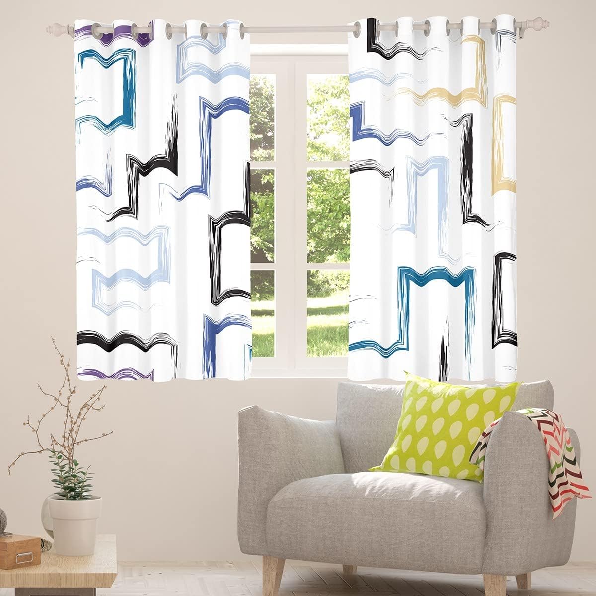 Cortinas de ventana de graffiti geométrico en acuarela, arte abstracto de graffiti, cortinas opacas artísticas para oscurecer las manchas, diseño