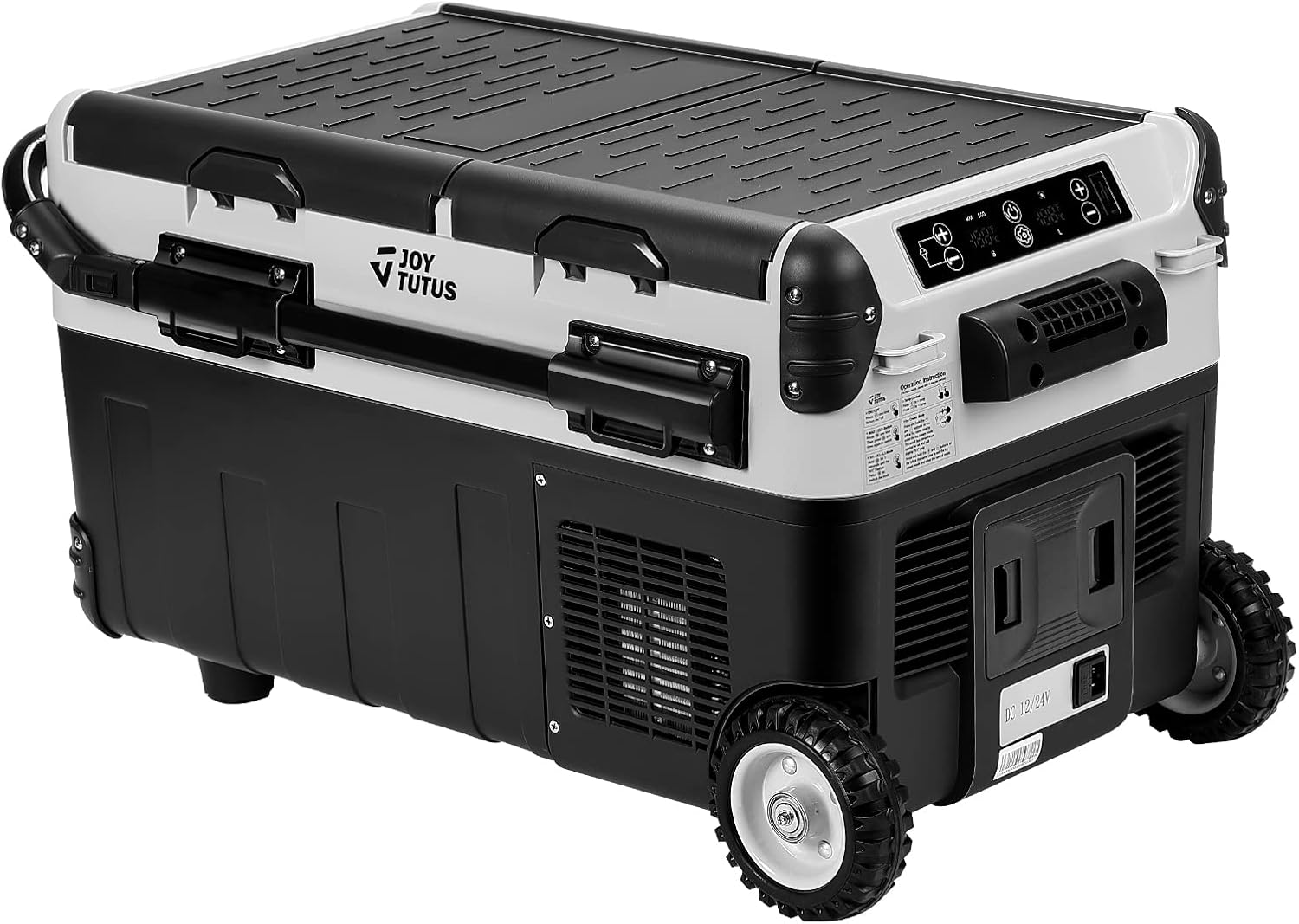 JOYTUTUS Refrigerador de 12 voltios, refrigerador portátil de coche de 30 cuartos (28L) con modo helado, nevera eléctrica de doble zona y sistema