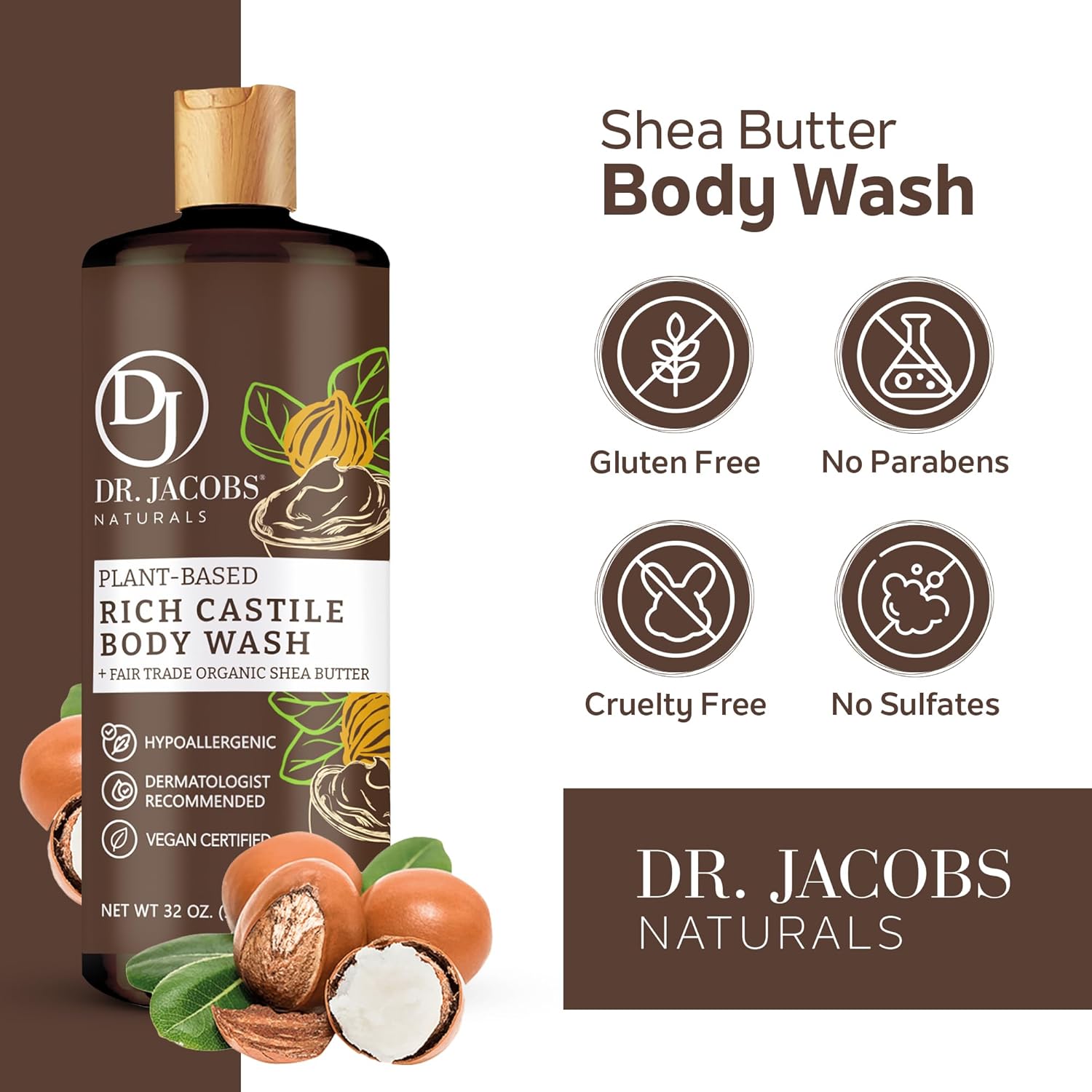 DR.JACOBS NATURALS Jabón corporal de manteca de karité de Castilla totalmente natural con ingredientes a base de plantas, suave y eficaz, sin