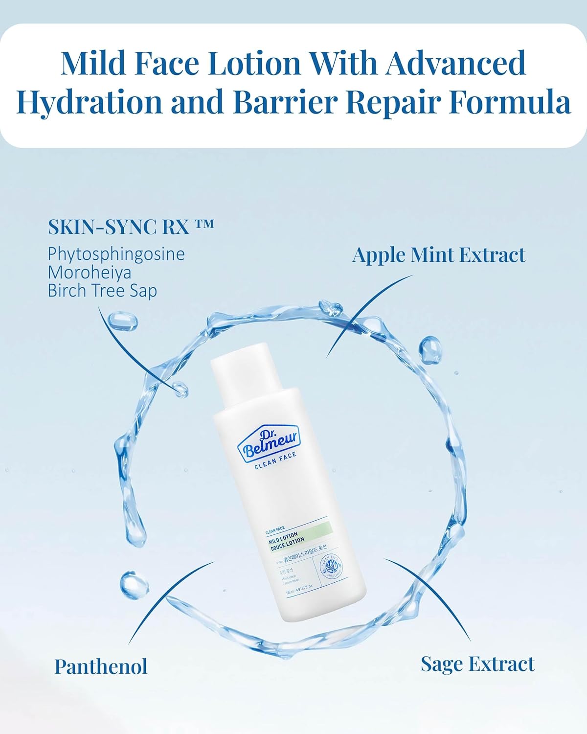 Clean Face (loción suave, 4.9 fl oz) – Hidratante refrescante para hidratación, no grasa. Cuidado de la piel coreano de LG Beauty. Pantenol, menta,