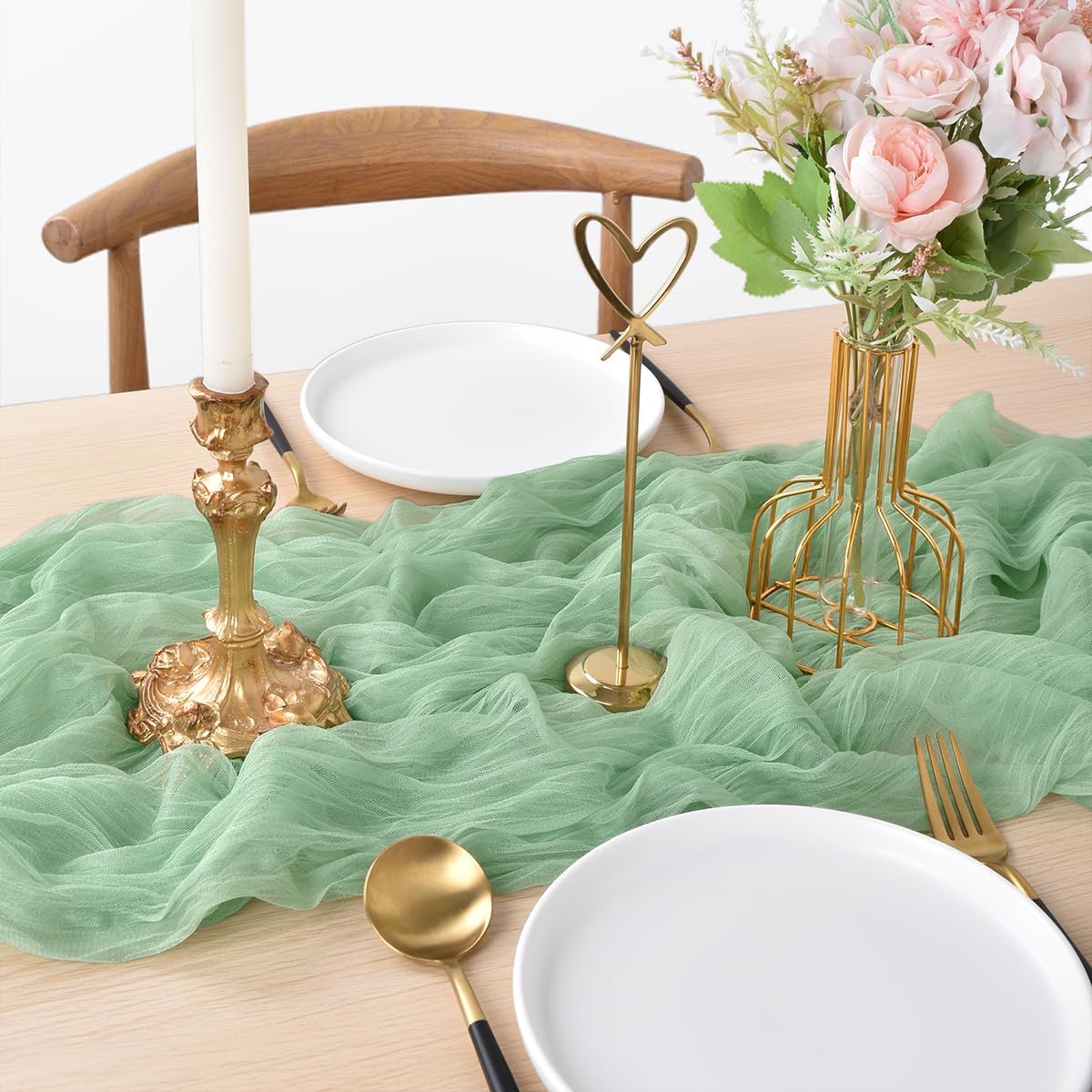 Camino de mesa de gasa rústica de 38 x 120 pulgadas, mantel bohemio para decoración de bodas, despedidas de soltera, baby shower