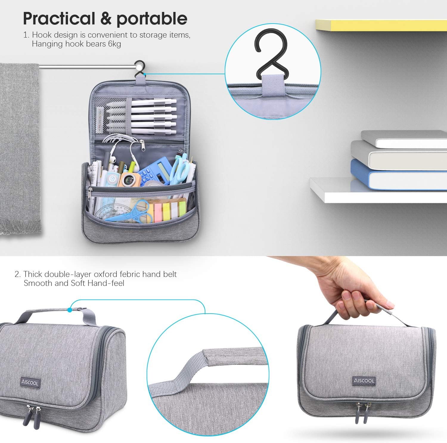 AISCOOL Estuche para lápices de gran capacidad, bolsa organizadora de bolígrafos, caja de papelería, tela Oxford, separación en seco y húmedo, bolsa