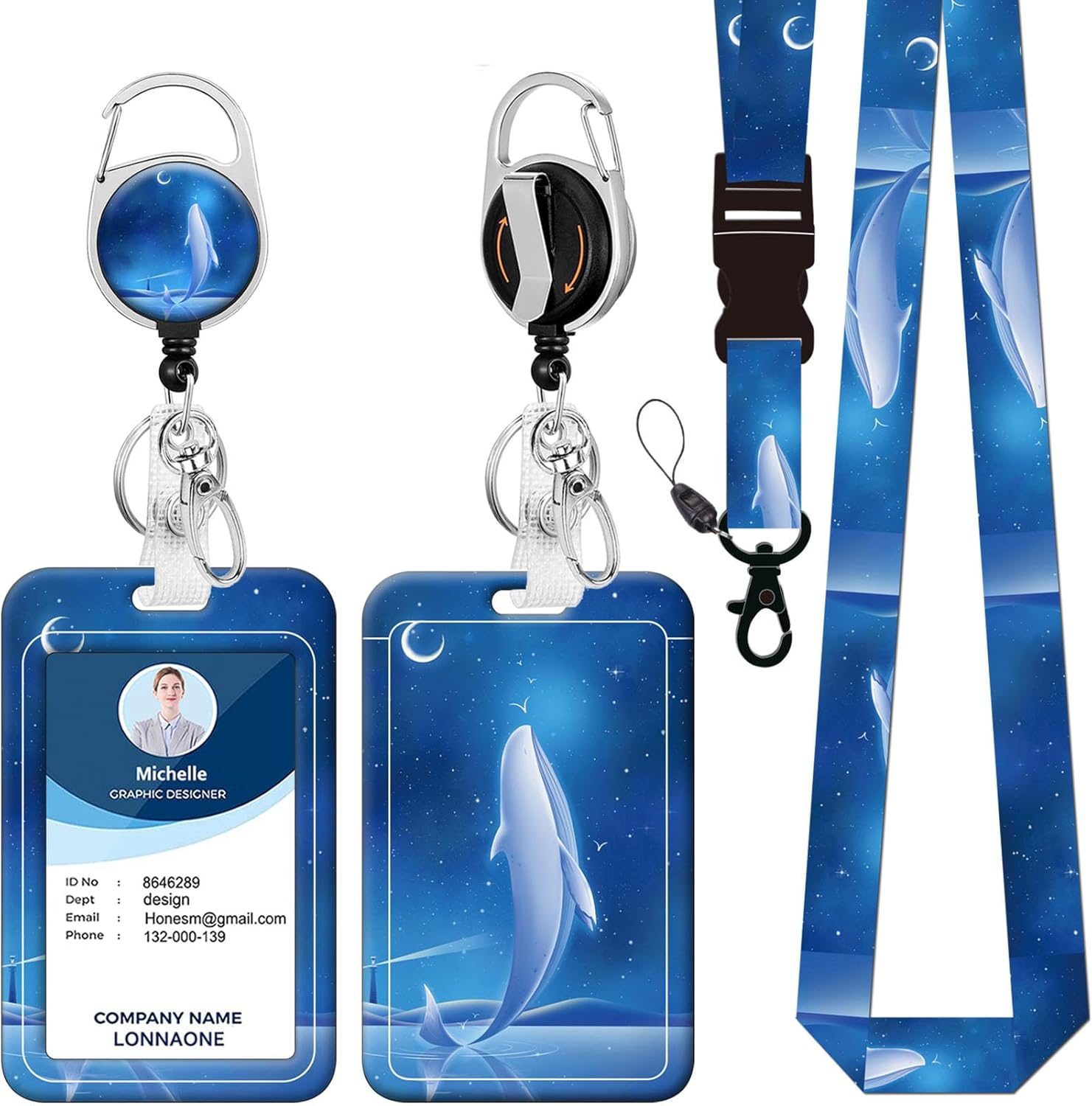 Soporte para tarjetas de identificación con cordón, carrete retráctil con clip giratorio para cinturón y cordones desmontables, carretes protectores