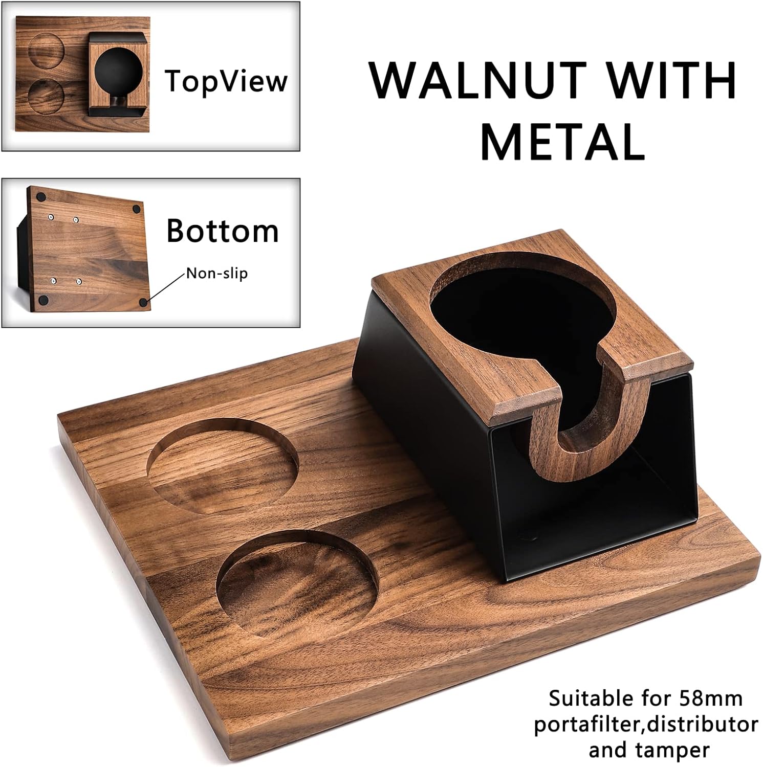 Estación de manipulación de café expreso de 2.283 in, base de soporte de manipulación de café con 2 discos de café, caja organizadora de accesorios