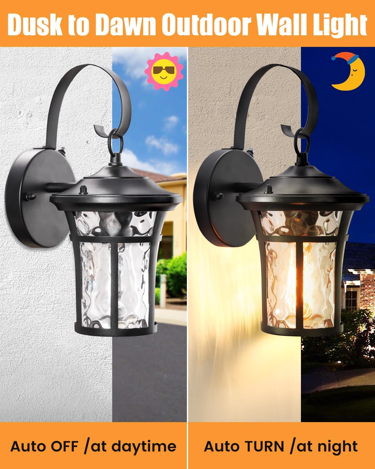 WSCXSC Lámpara de pared al aire libre del anochecer al amanecer, iluminación al aire libre para porche, impermeable, antioxidante, luces de exterior