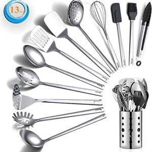 Berglander – Juego de utensilios de cocina de acero inoxidable, set de 13 piezas, con soporte para utensilios, antiadherentes y resistentes al Berglander – Juego de utensilios de cocina de acero inoxidable, set de 13 piezas, con soporte para utensilios, antiadherentes y resistentes al