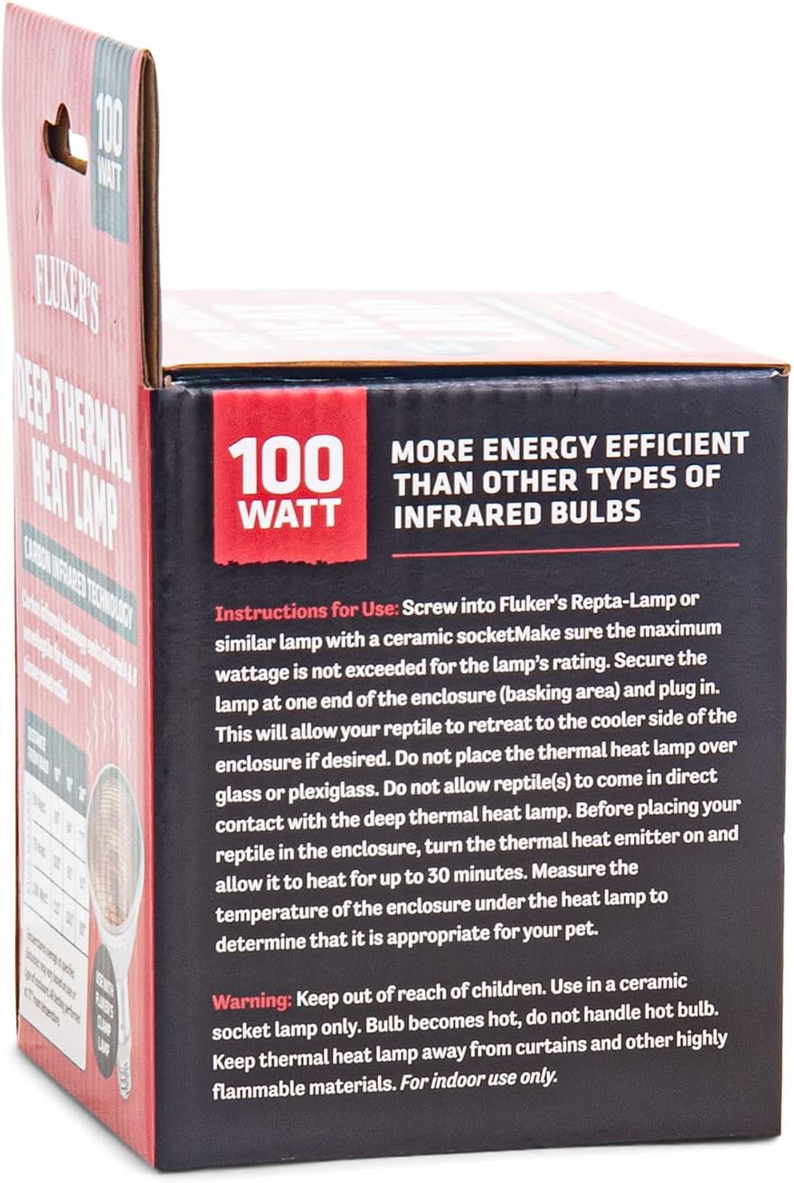 Fluker’s Lámpara de calor térmico profundo para reptiles con tecnología infrarroja de carbono – 100 vatios