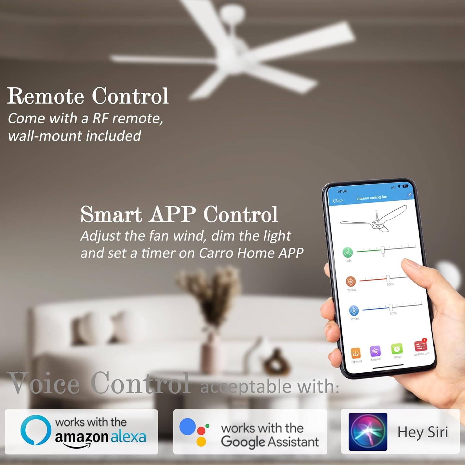 SMAAIR Ventilador de techo inteligente con luz, ventilador de techo para interiores y exteriores de 56 pulgadas con control remoto, compatible con