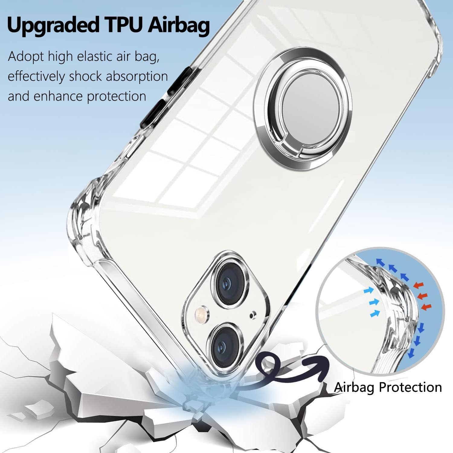 Diseño para iPhone 15 Plus, transparente, transparente, a prueba de golpes, ajustable, extraíble, bandolera, nailon, con 1 protector de pantalla,