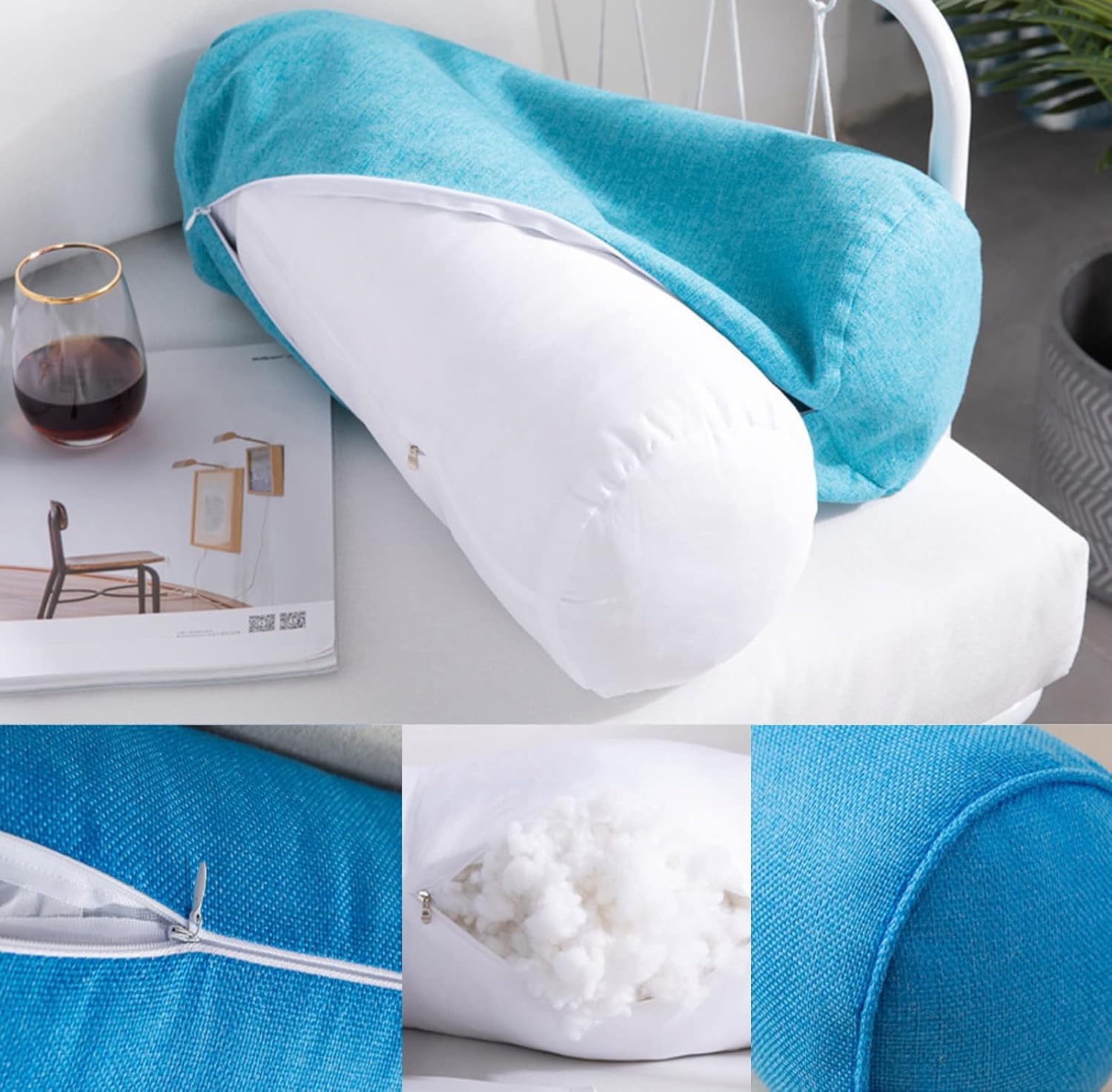 Almohada redonda de cilindro cervical con funda extraíble lavable, diseñada ergonómicamente para cabeza, cuello, espalda y piernas. Ideal para