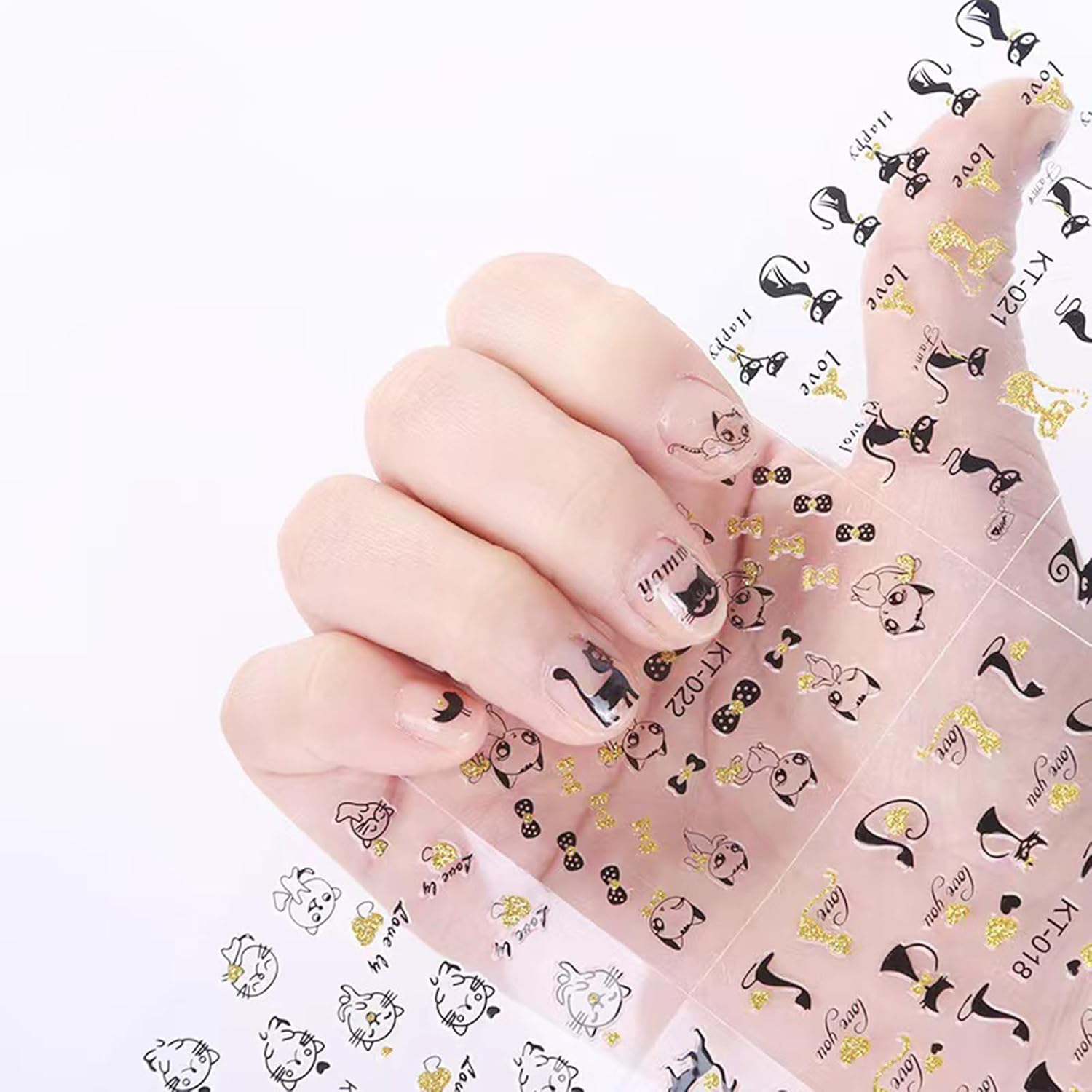 30 hojas de calcomanías de arte de uñas de gato negro, autoadhesivas, 3D, diseños de uñas de Halloween, lindos corazones de dibujos animados,