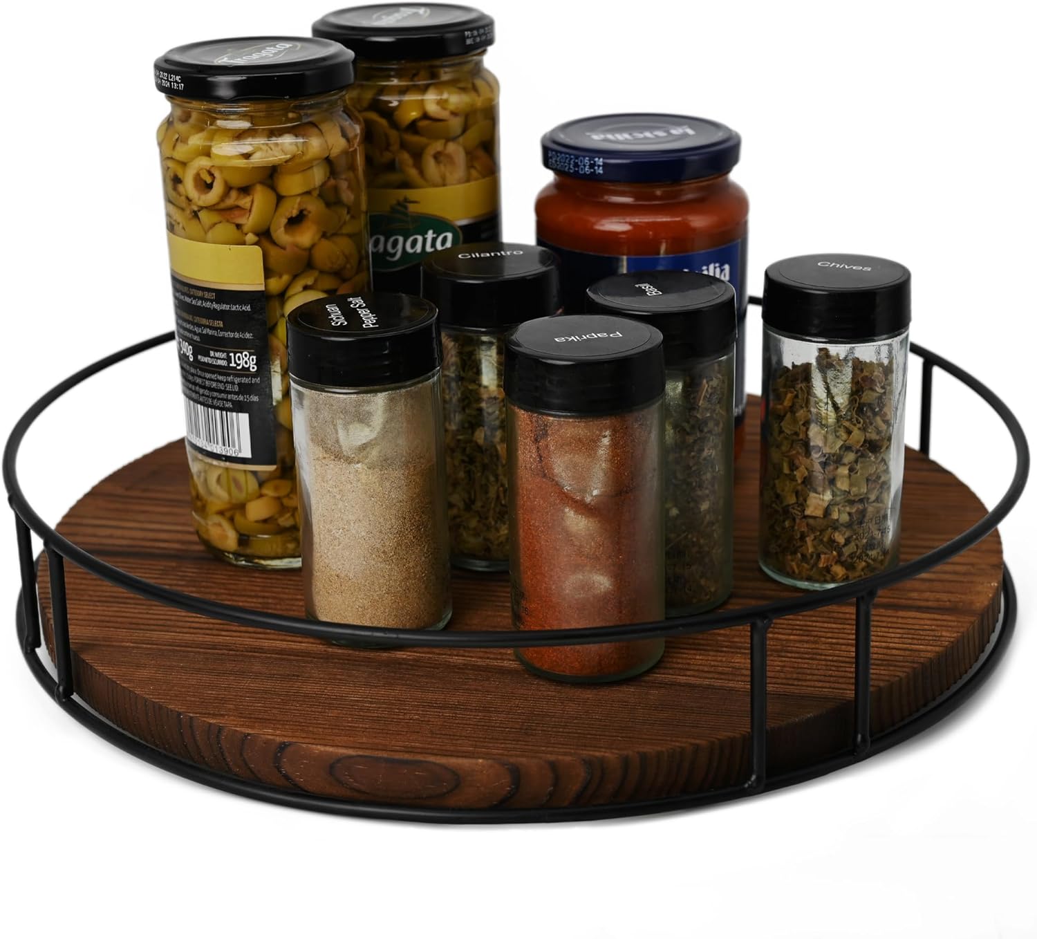 Organizador de tocadiscos de madera de 12.5 pulgadas Lazy Susan para mesa, encimera, gabinete, despensa, cocina, ordenado y organizado (carbonizado)
