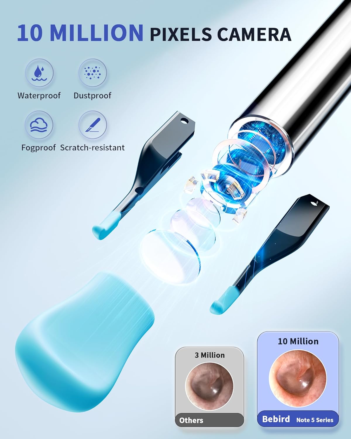 Herramienta de eliminación de cera de oídos con cámara de oído de 10 megapíxeles, kit de eliminación de cera de oídos Note 5 Pro con exquisita base