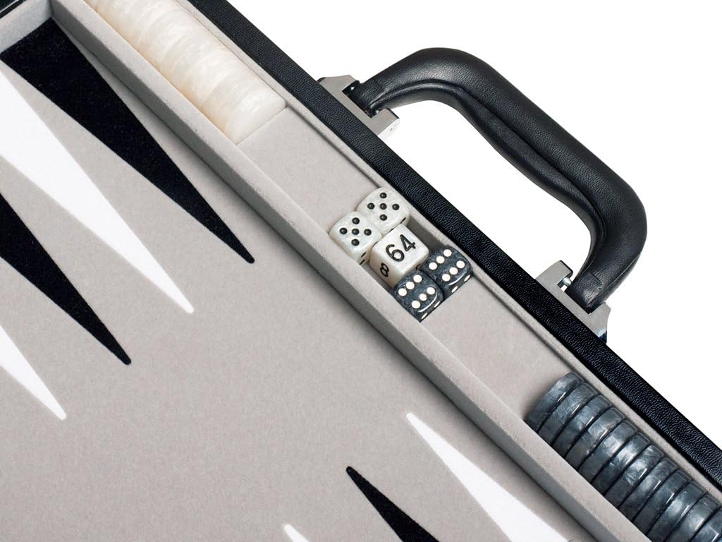 Juego de backgammon de viaje, cuero sintético, campo de juego de terciopelo, 15 pulgadas, negrogris