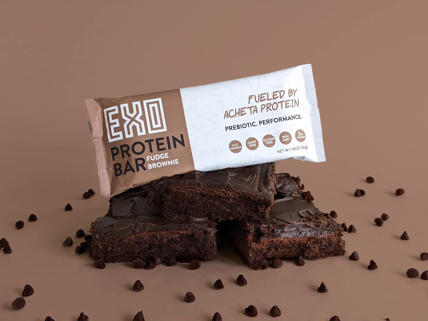 EXO Barras de proteínas prebióticas, brownie de dulce de azúcar, sin lácteos, sin gluten, bajas en azúcar, 0.55 onzas de proteína, sostenible, B12,