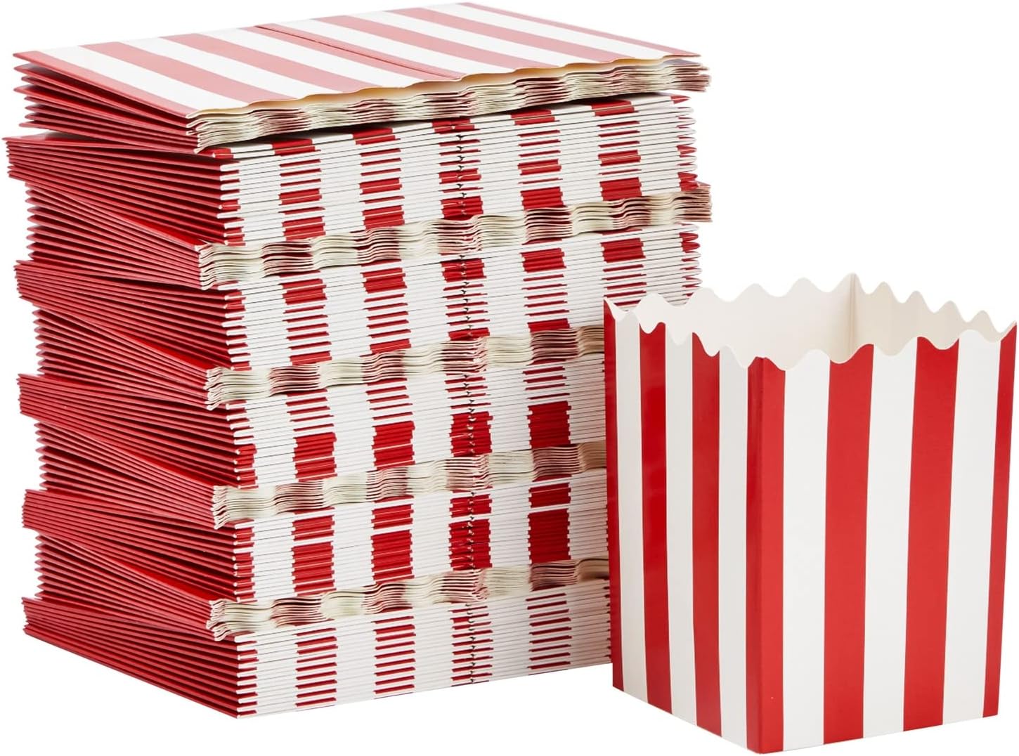 Juvale Paquete de 100 mini cajas de palomitas de maíz rojas y blancas para fiestas, contenedores de papel a granel para decoraciones nocturnas de