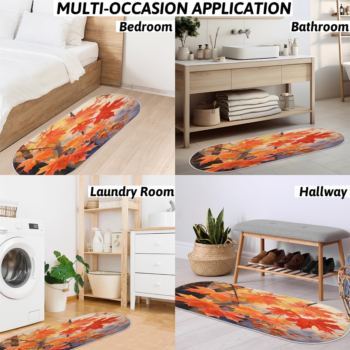 Watercolor Autumn Maple Leaf Tree Bathroom Rugs Non-Slip Bath Rug Microfiber Bath Mat Absorbent Kitchen Mats and Rugs Machine Washable Oval Plush