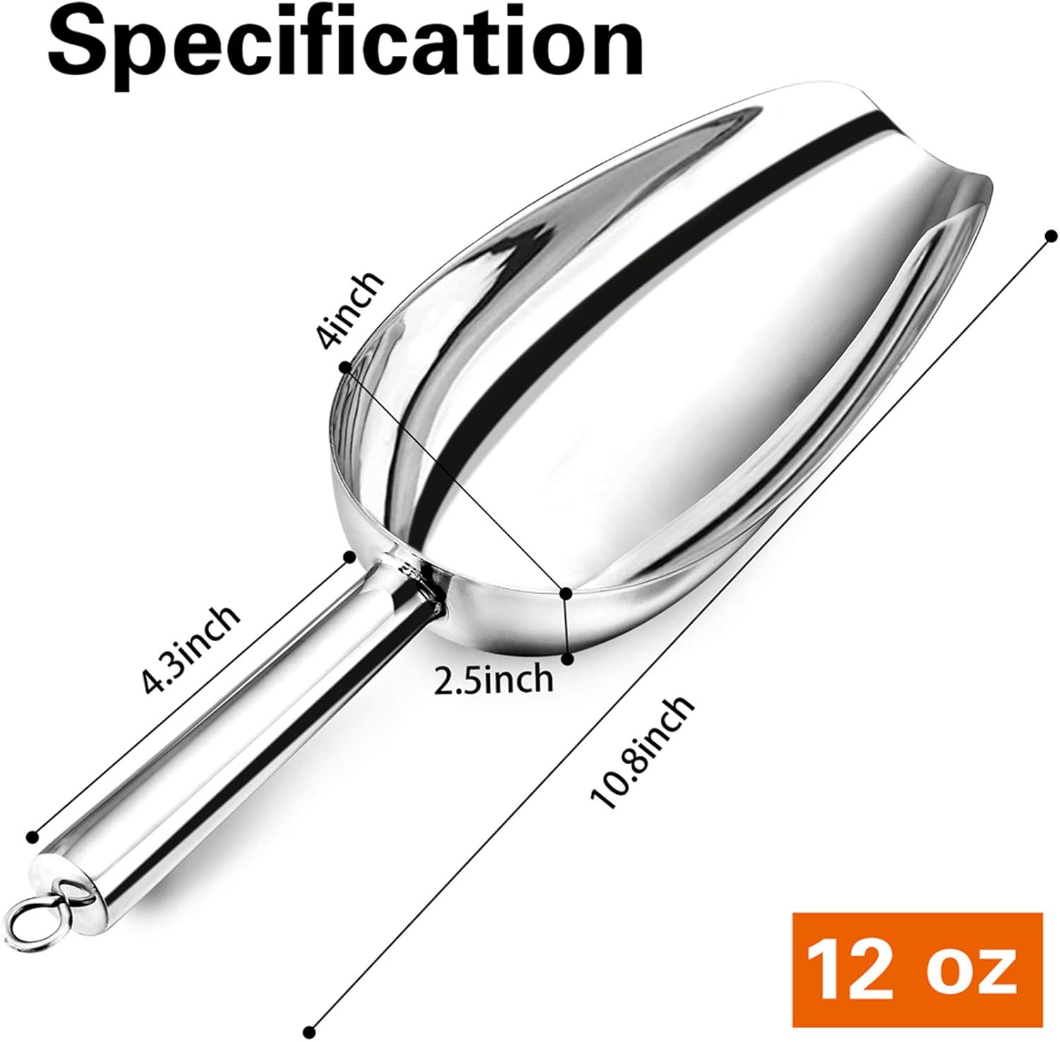 P&P CHEF Cuchara de hielo de 12 onzas, cuchara grande de acero inoxidable para cereales de caramelo, harina de arroz, palomitas de maíz, acabado de