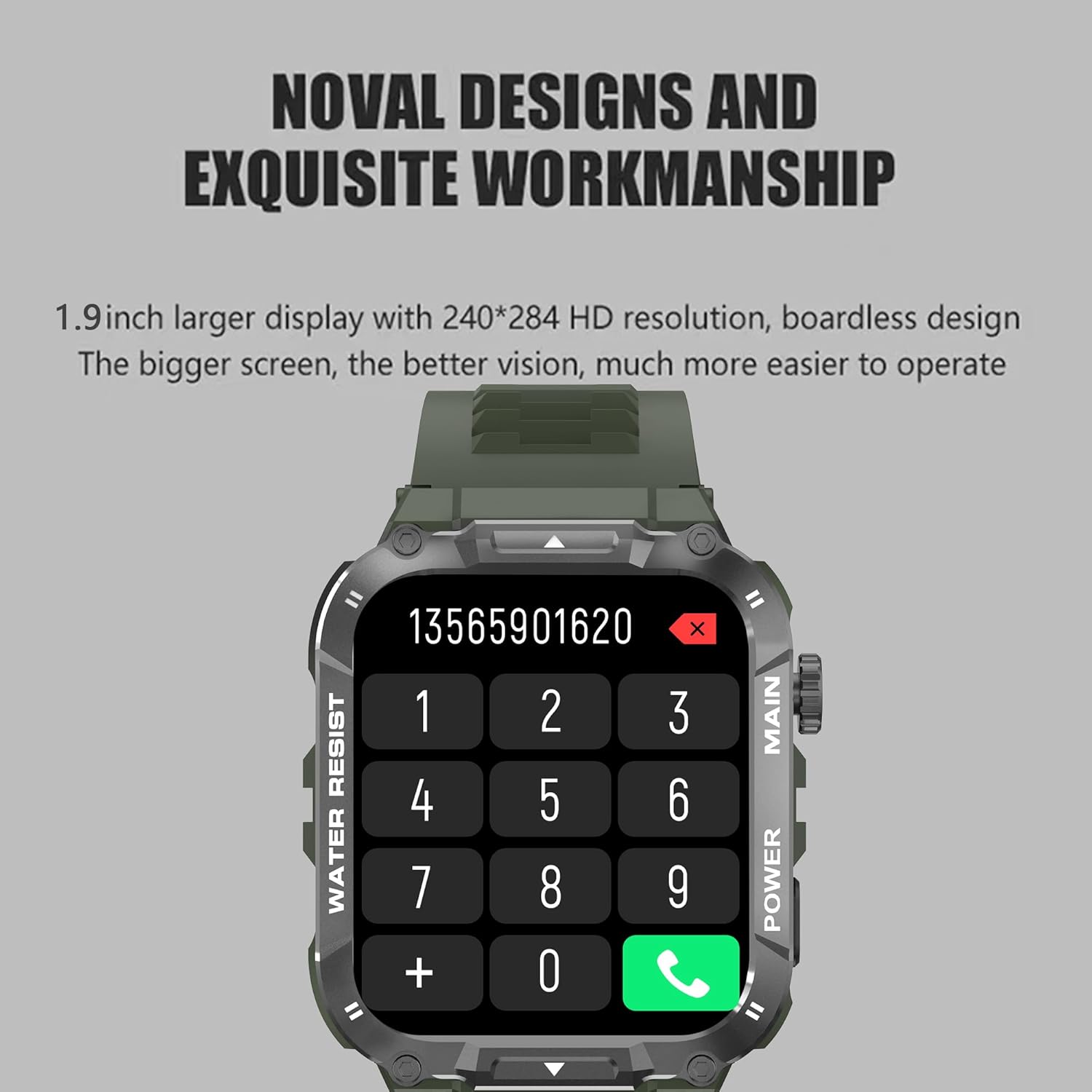 Reloj inteligente para hombre (contestaciónmarcación), resistente al agua 5 ATM, 1.96 pulgadas, HD, resistente reloj táctico para Android iOS