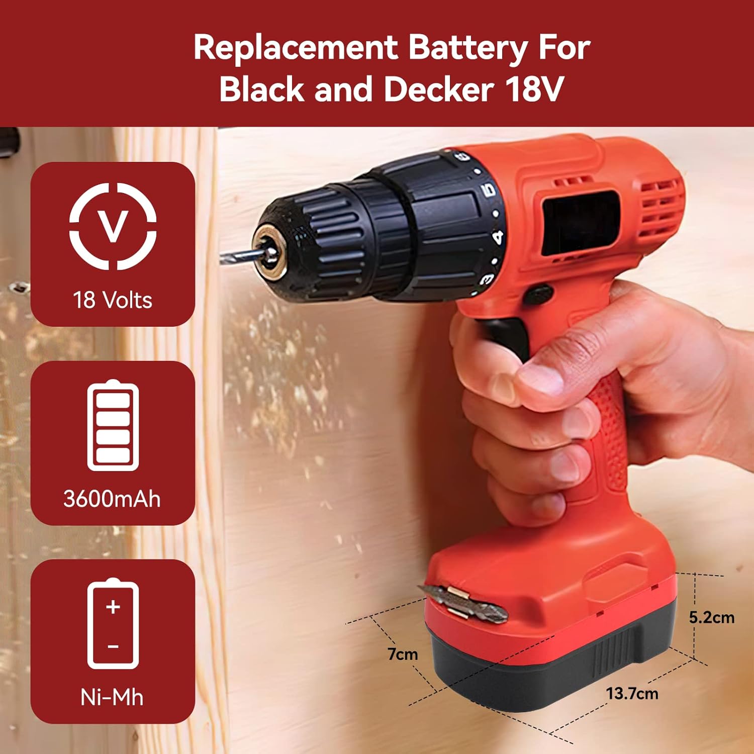 Batería de repuesto HPB18 de 3600 mAh para Black and Decker de 18 V, batería Ni-Mh compatible con Black and Decker batería de 18 voltios 244760-00