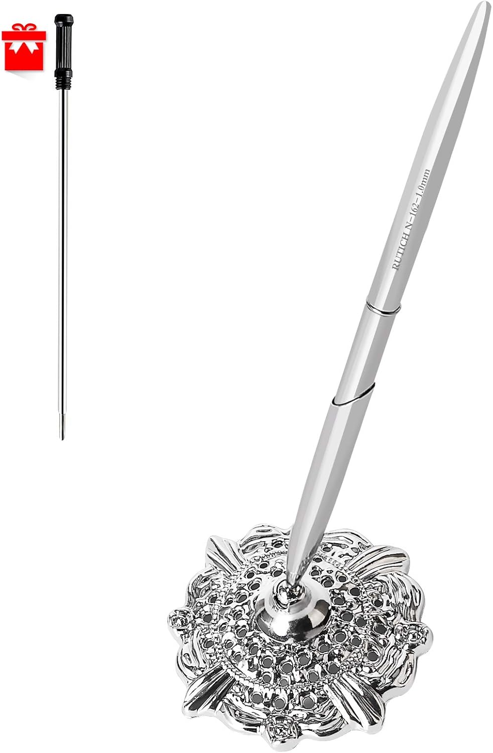 Pluma redonda hueca titular de la pluma de firma conjunto para boda nupcial, plata