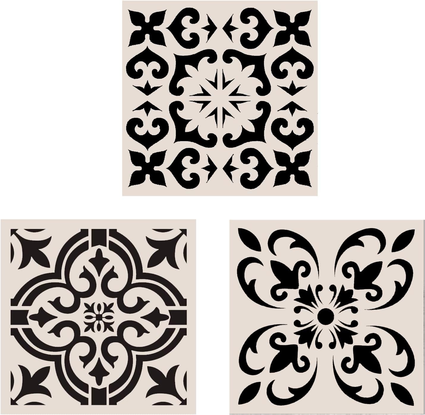 3 plantillas de azulejos de 12 x 12 pulgadas  Plantillas grandes de pintura para muebles de pared de suelo, tela de madera, plantillas de mandala de