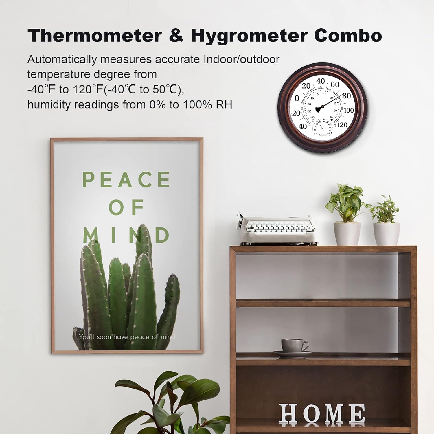 Termómetro higrómetro para exteriores, termómetro inalámbrico de 8 pulgadas, termómetro de interior para temperatura del hogar, sin batería,