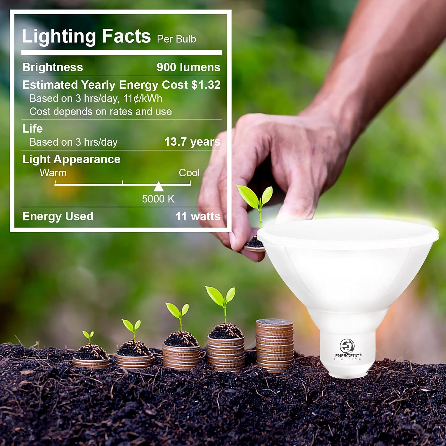 Energetic – Luz de inundación LED Par38 para exteriores, 11 W  90 W, 900 lm, luz diurna de 5000 K, base E26, no regulable, bombilla impermeable,