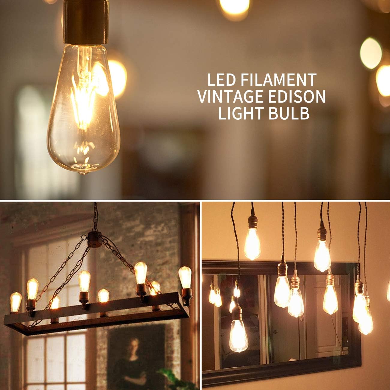 ANWIO ST21 Bombilla LED de filamento 7 W (equivalente a 60 vatios), regulable 2700 K, blanco cálido, bombilla Edison vintage E26, base mediana