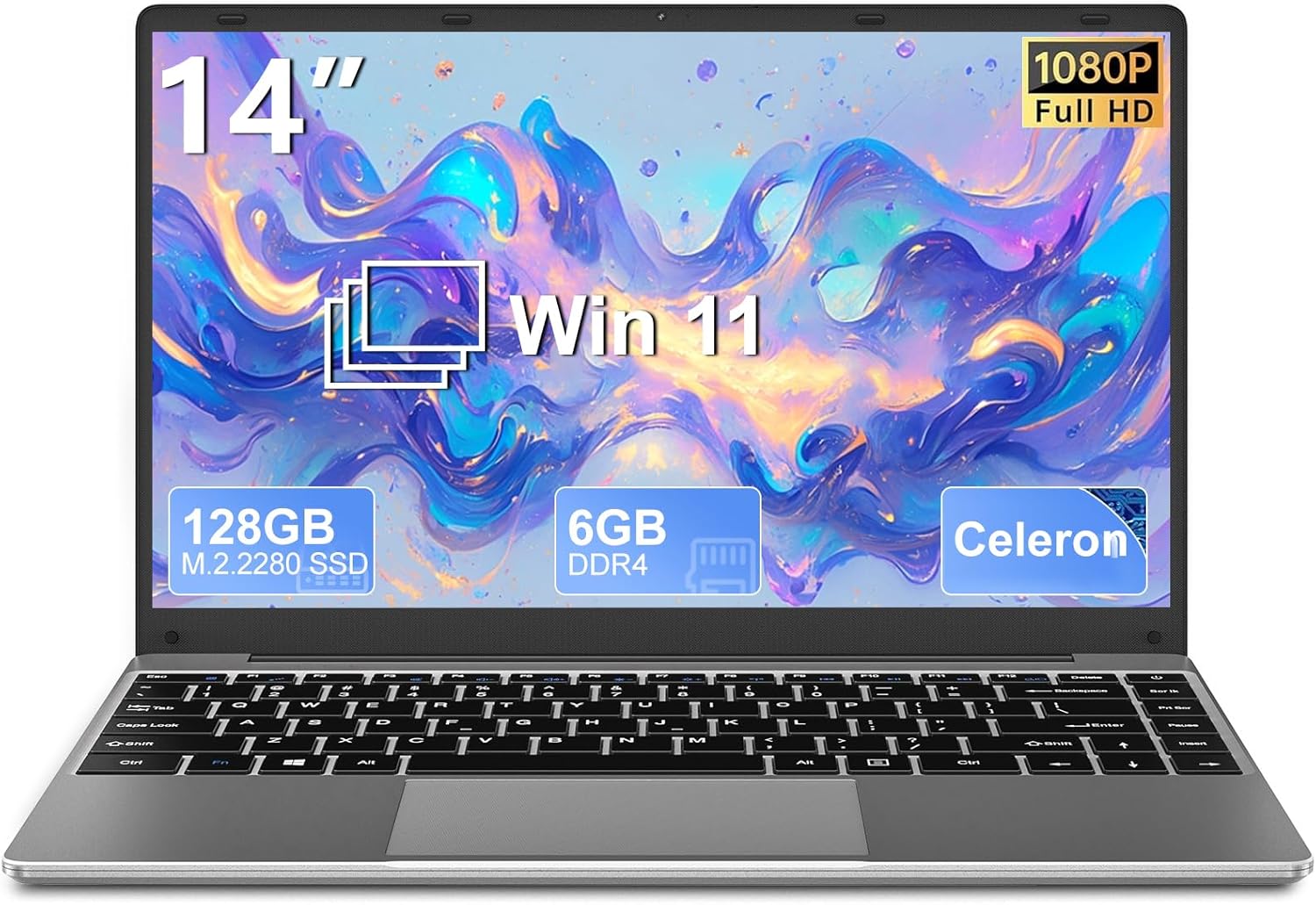 Laptop Win 11 14″ 6GB DDR4 128GB SSD N4020 (hasta 2.8Ghz) 2-Core 1920×1080 FHD Dual WiFi BT4.2 Adaptador Soporte 512GB TF 1TB SSD Expandir para