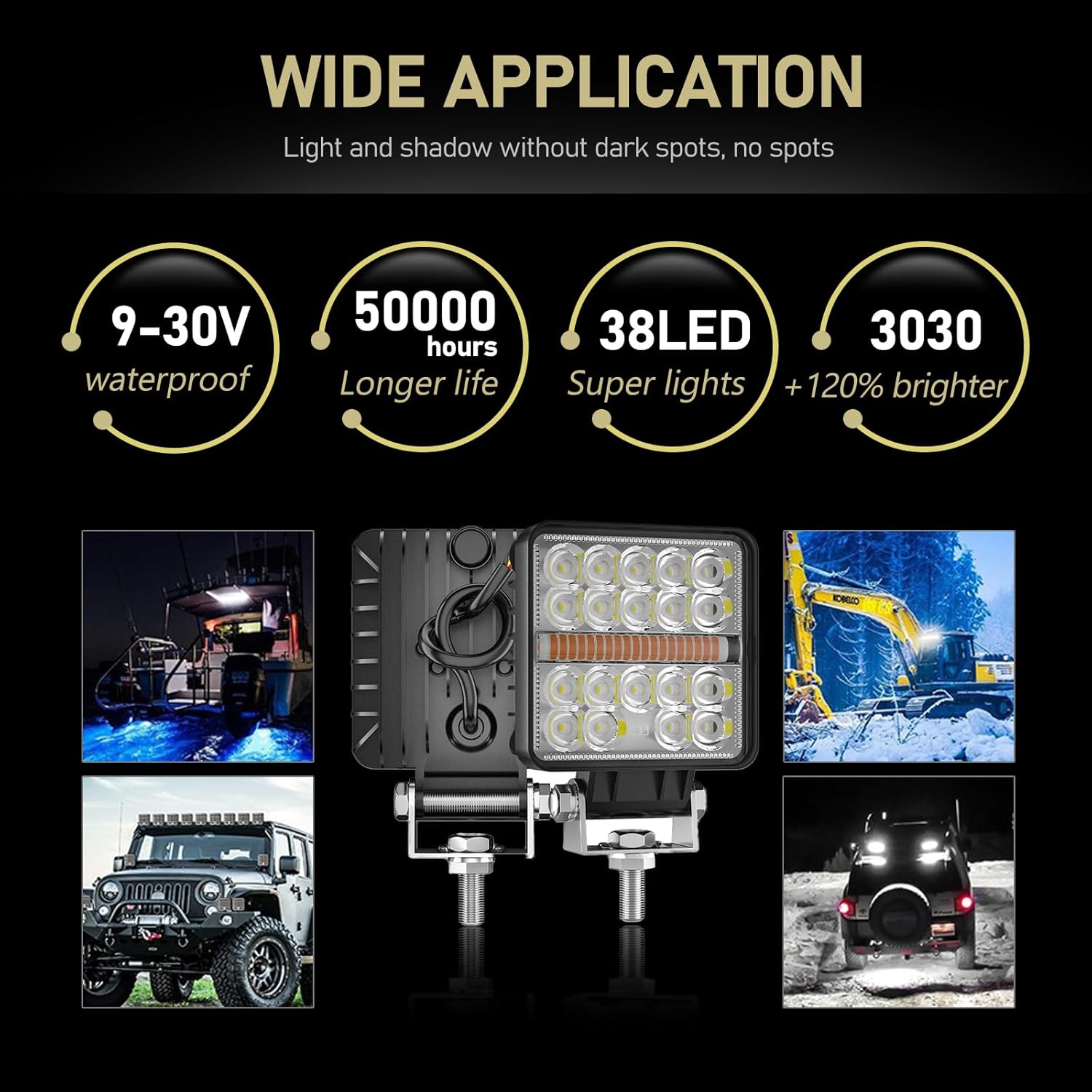 Fogfar 2 luces de trabajo LED de 4 pulgadas, luces de conducción de 38 W, 3800 lúmenes, barras de luz superbrillantes, accesorios de repuesto,