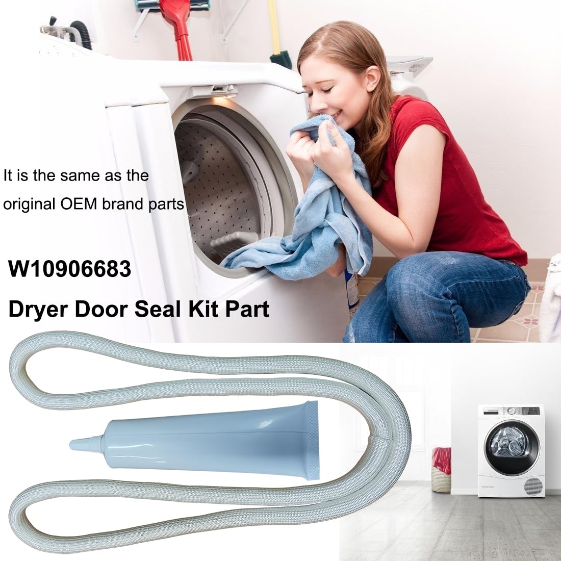 Sello de puerta de secadora mejorado # W10906683  Reemplazo W10823580, AP6034191, WP3390731, WPW10389571, W10389571 compatible con secadores Maytag,