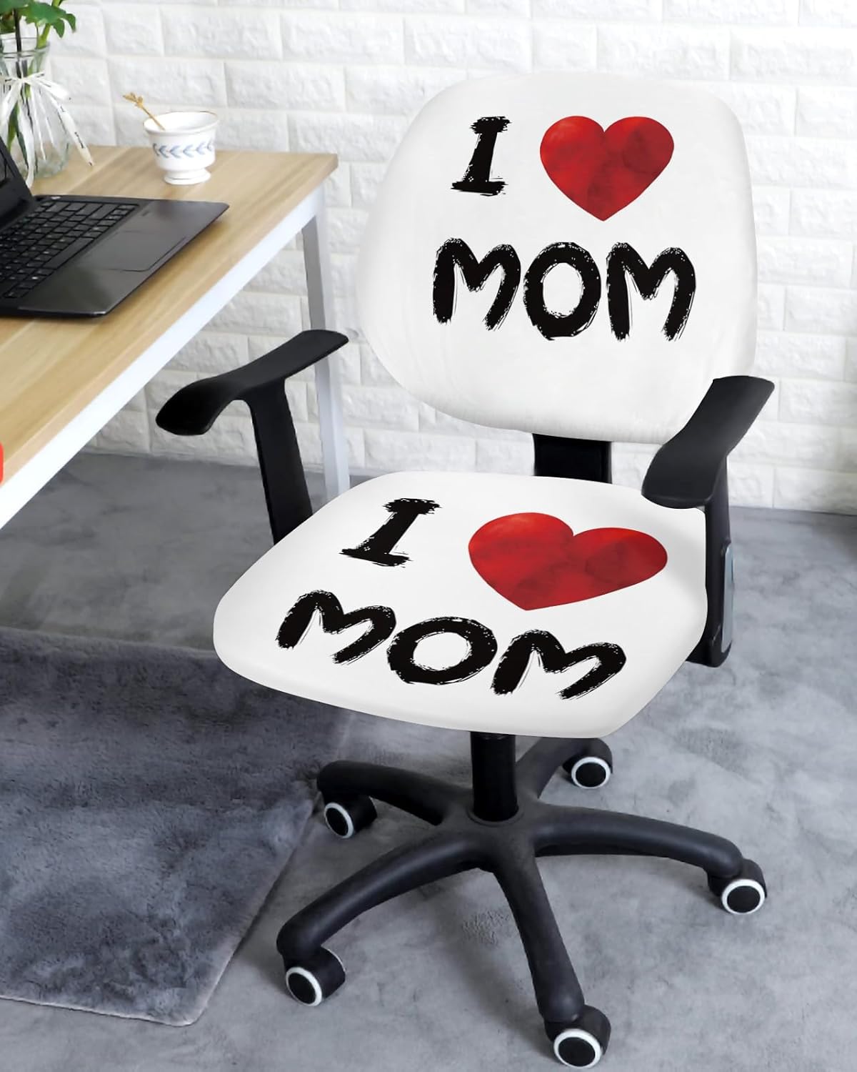Computer Office Chair Cover Happy Mother’s Day Heart Split Protective Stretchable Rotating Desk Chair Seat Covers I Love Mom Removable Washable