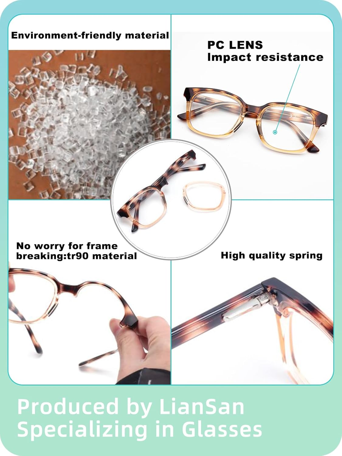 LianSan Gafas de lectura con diferente fuerza, para cada ojo, para mujeres y hombres, TR90, marco intercambiable con lente ajustable (tortuga, 3.00)